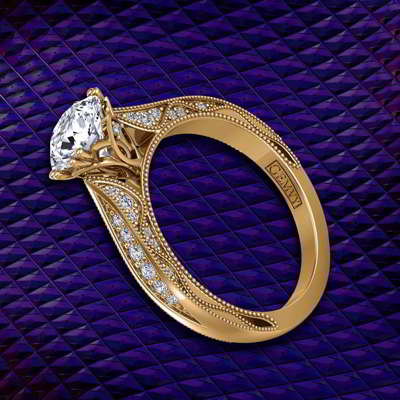 Slender pavé modern antique style diamond wedding ring. WIST-1529-SH