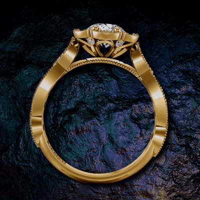 Art Deco inspired Flower halo diamond engagement ring 1327
