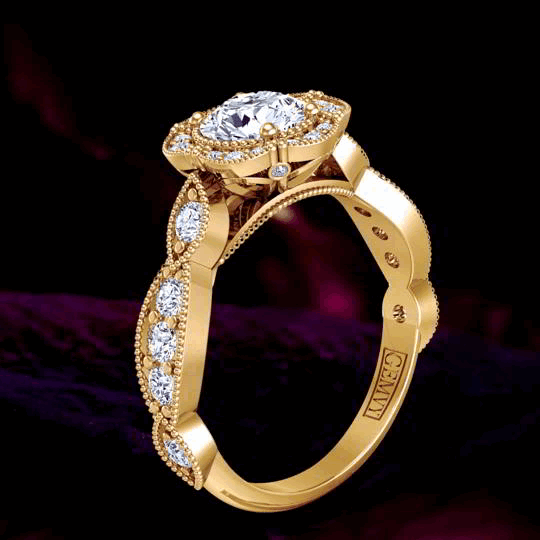 Art Deco inspired Flower halo diamond engagement ring 1327