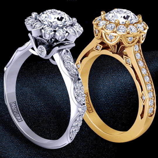 Beautiful One-of-a-kind Art Deco Floral halo diamond ring 1517FLA-AV