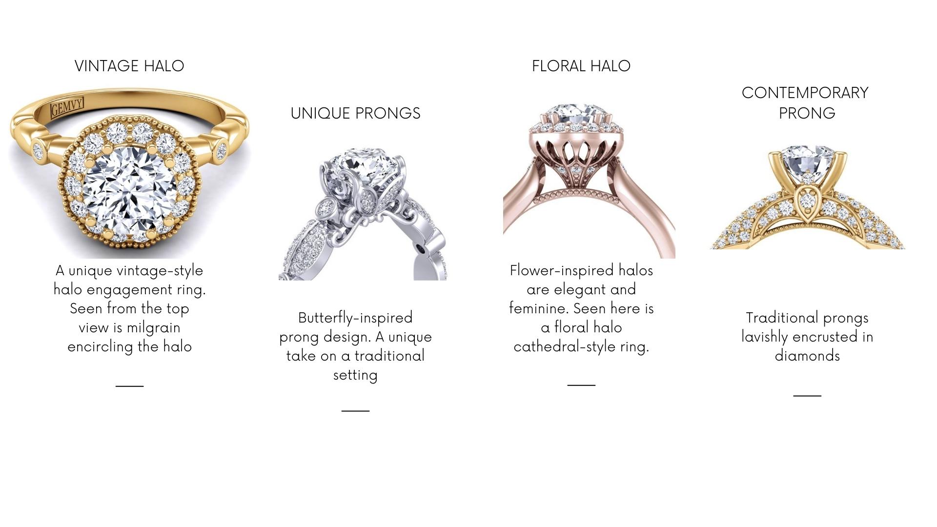 Type s of engagement ring heads