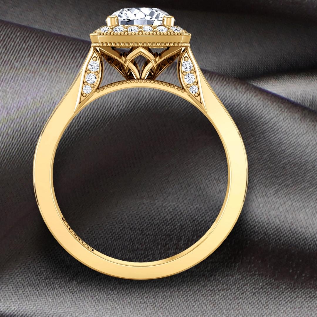 GRADUATED DIAMOND BAND HALO ENGAGEMENT RING HEIR-1476-E
