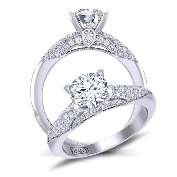 Contemporary micro-pavé solitaire diamond engagement ring setting PR-1470-12