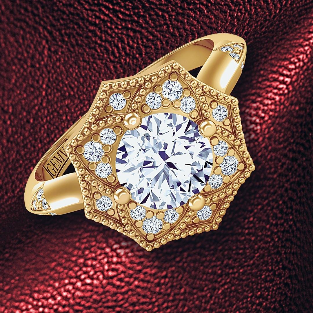 Amaryllis Flower Halo Engagement Ring 1539fl-b