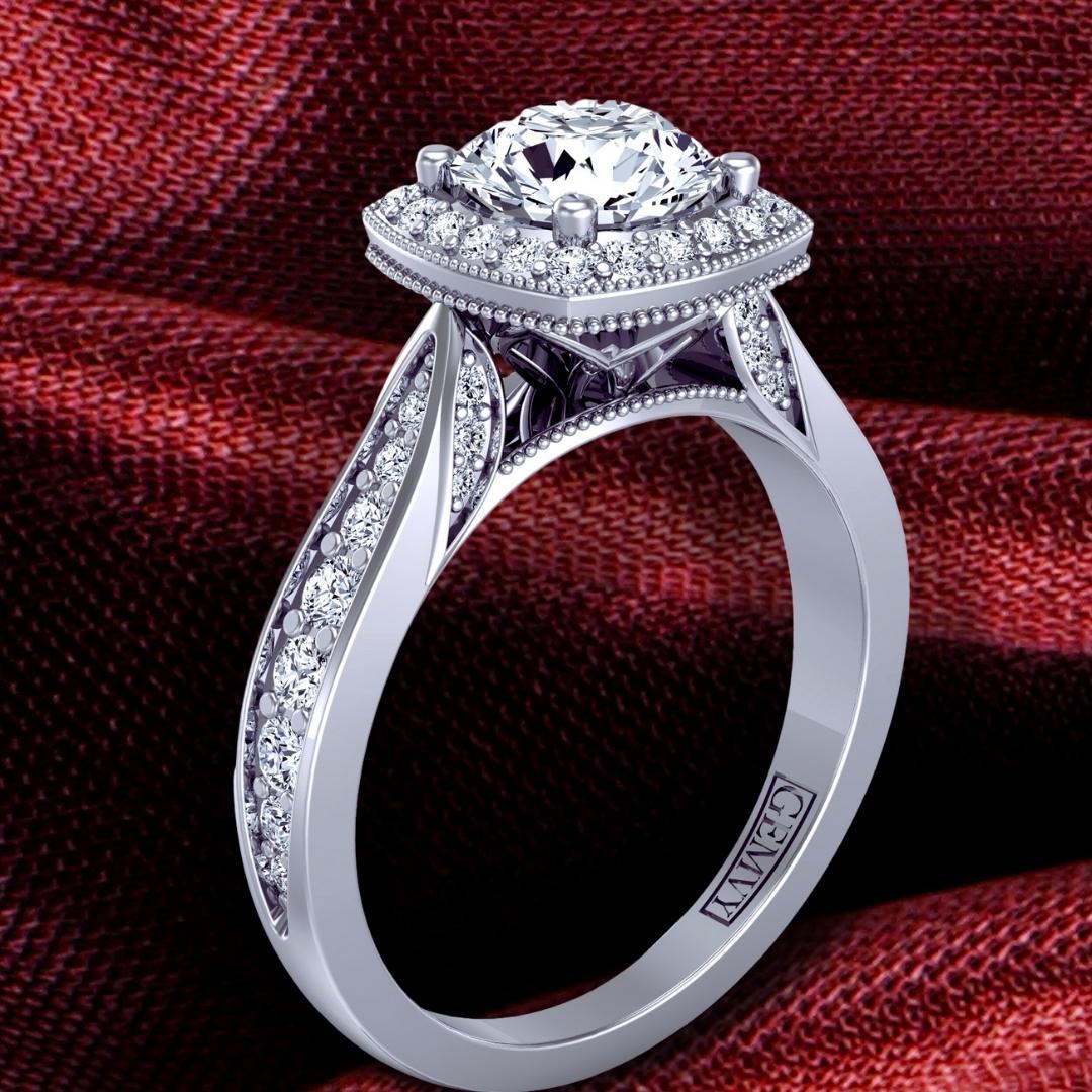 Graduated Diamond Band Halo Engagement Ring