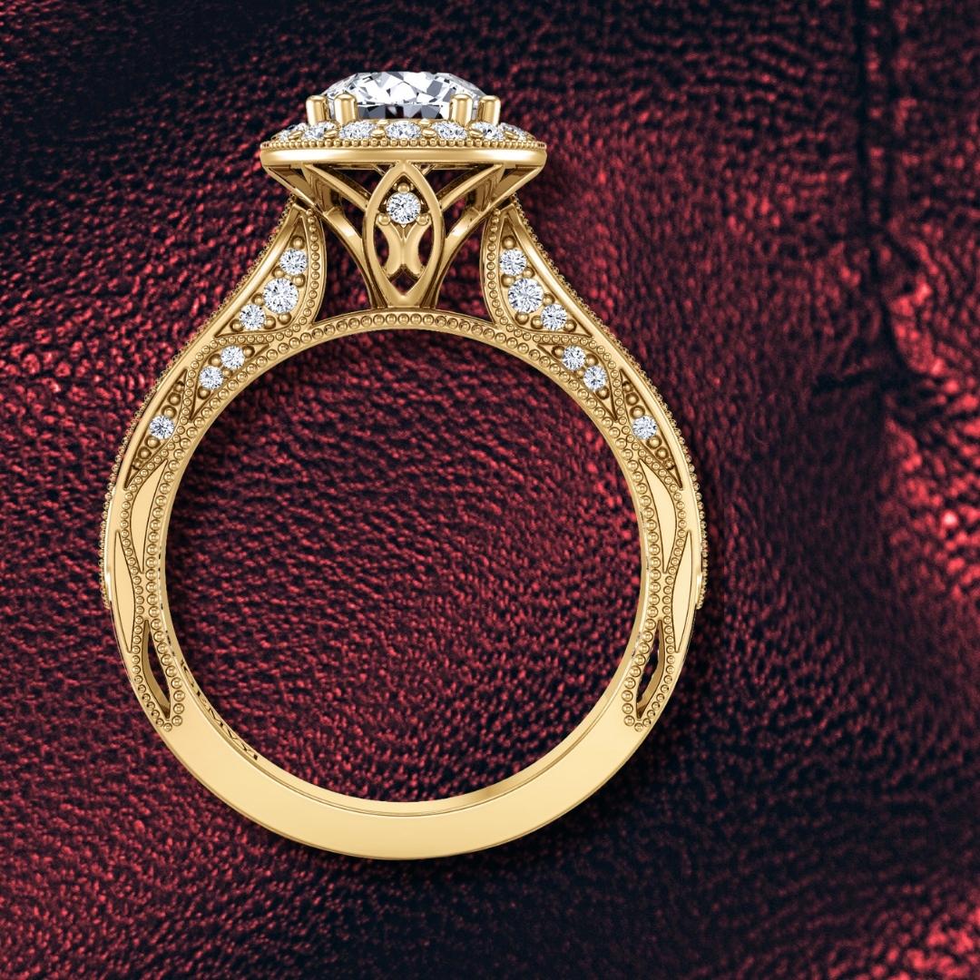 MILGRAIN DESIGNER ONE-OF-A-KIND CUSTOM HALO DIAMOND ENGAGEMENT RING WIST-1529-HB