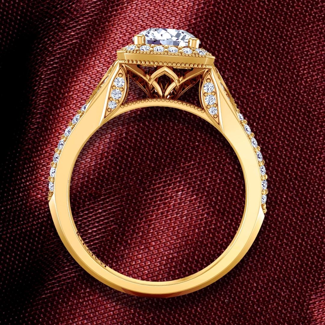 Unique 1 Carat Round Cut Halo Engagement Ring