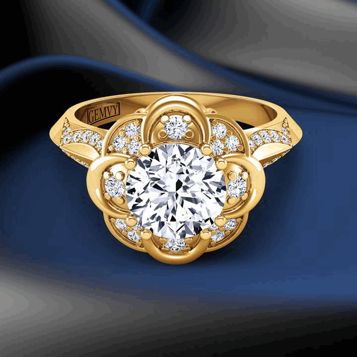 Art Deco flower inspired round diamond engagement setting 1517FL-H