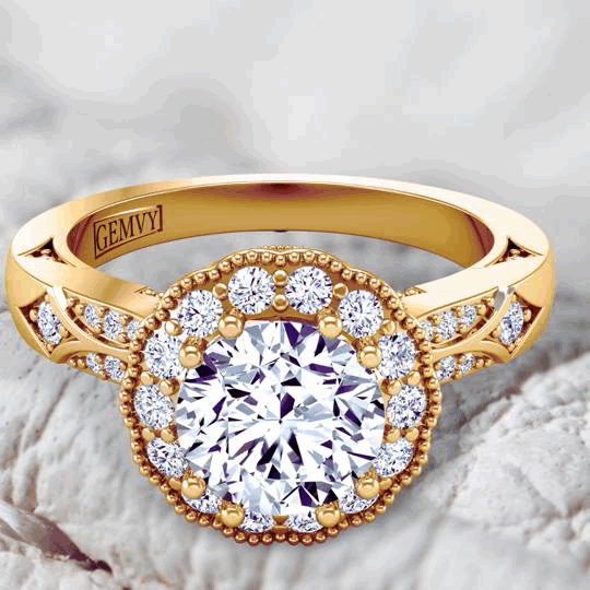Beautiful One-of-a-kind Art Deco Floral halo diamond ring 1517FLA-AV