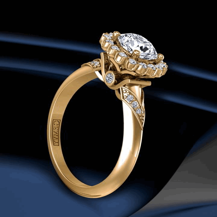 Unique band designer engagement ring with exquisite floral halo TLP-1200H-MH