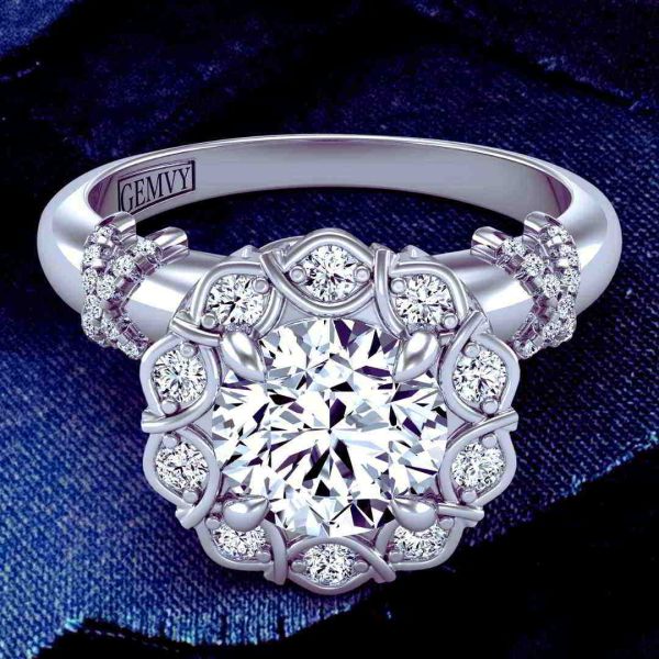 Victorian Inspired flower halo diamond engagement ring 1309FL-C