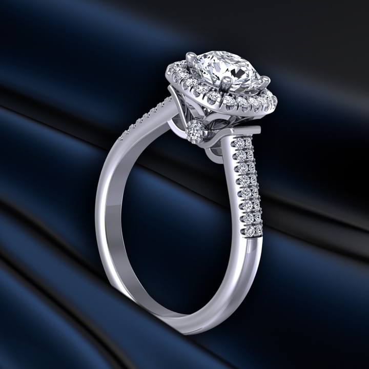 Two-row micro-pavé high profile unique round halo engagement ring TLP-1200H-BH