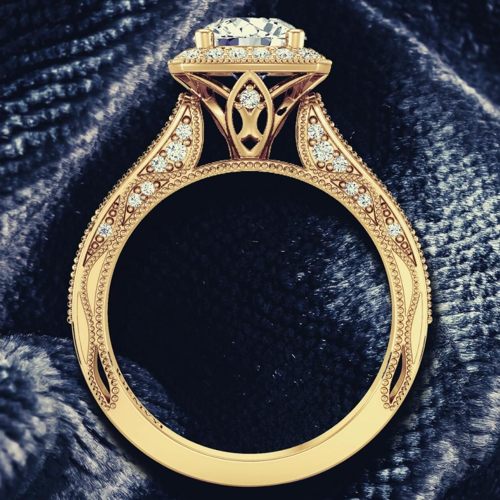 Flower inspired engagement ring in yellow gold